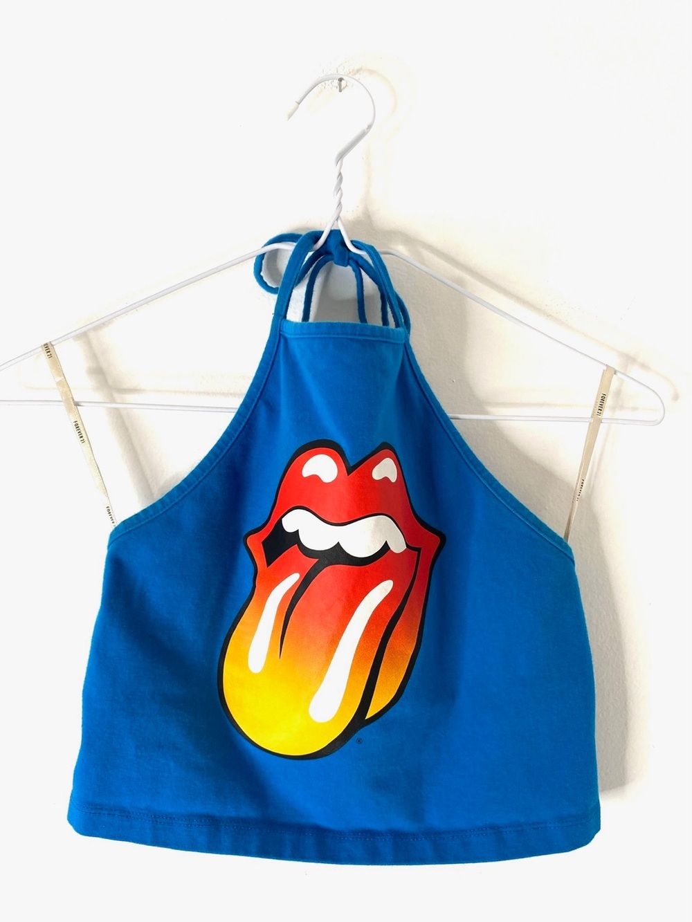 The Rolling Stones x Forever 21 Blue Halter Top Tongue Graphic